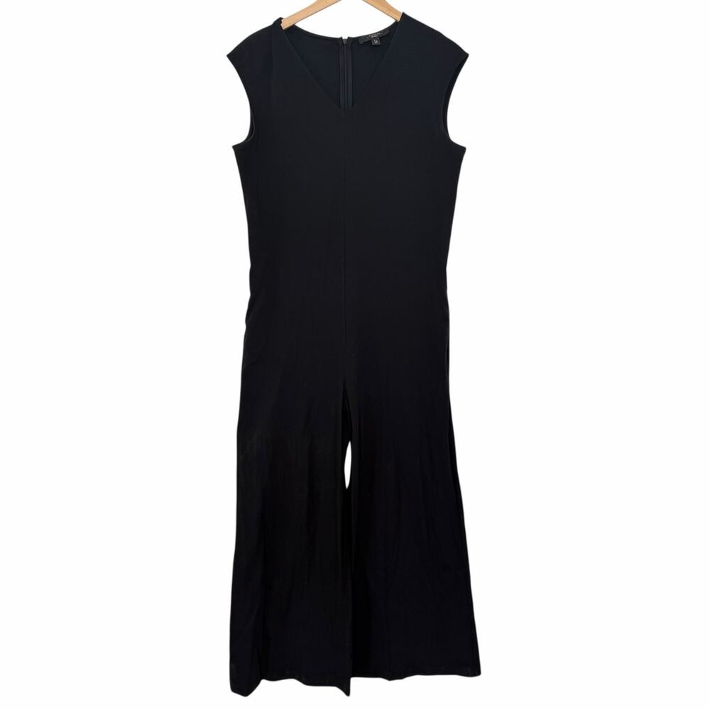 Weekend MaxMara Black Cap Sleeve Wide Leg Comfy Jumpsuit Pockets Sz M